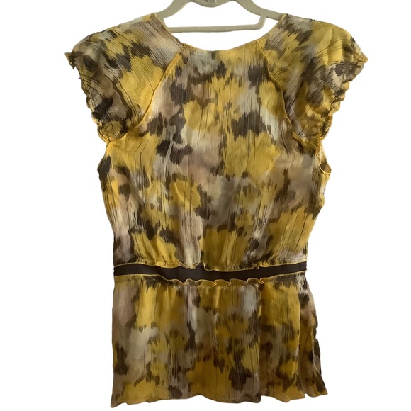 Y2K BCBGmaxazria fairy core boho top cap sleeve yellow and beige 100% silk S - Picture 4 of 9